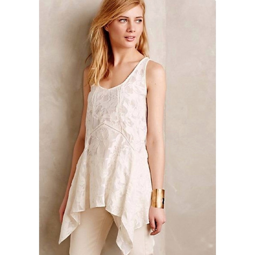 Anthropologie Sheer Lace Swing Tank - White